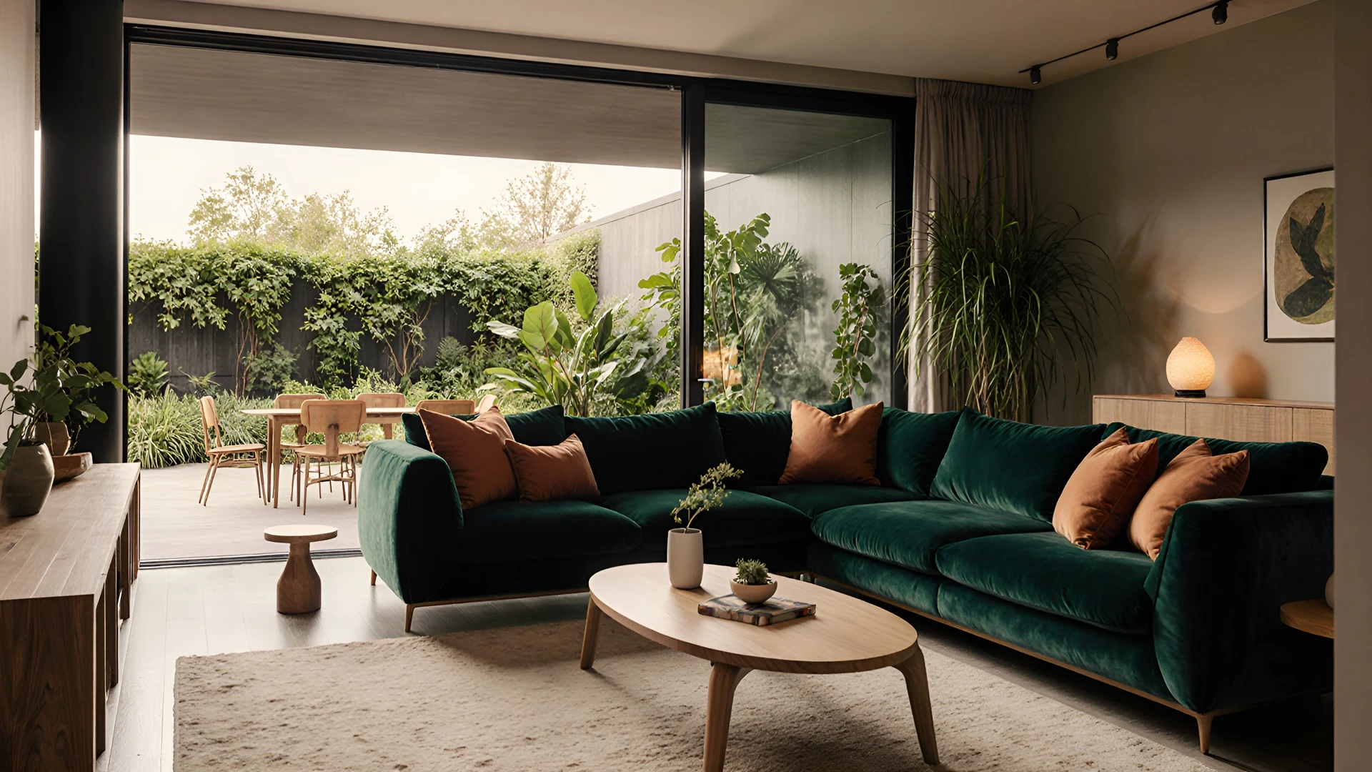 Luxurious living room with biophilic design