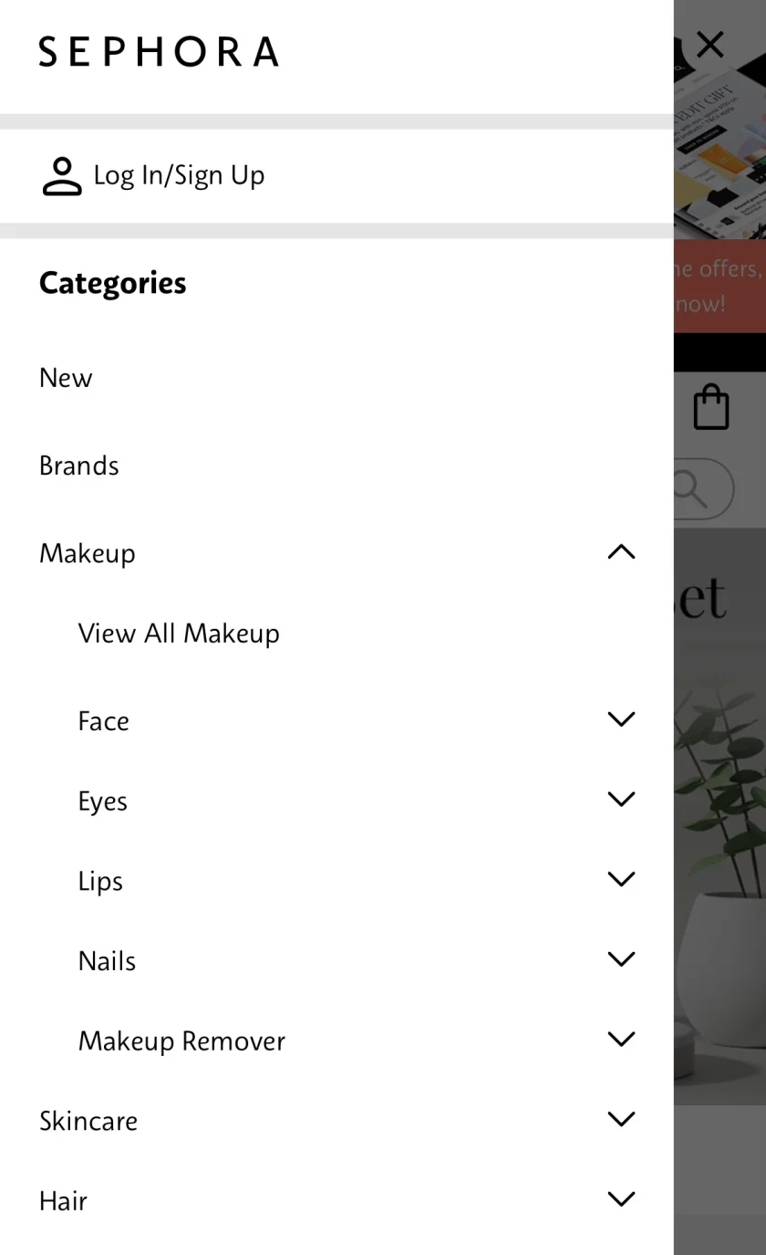 sephora navigation design