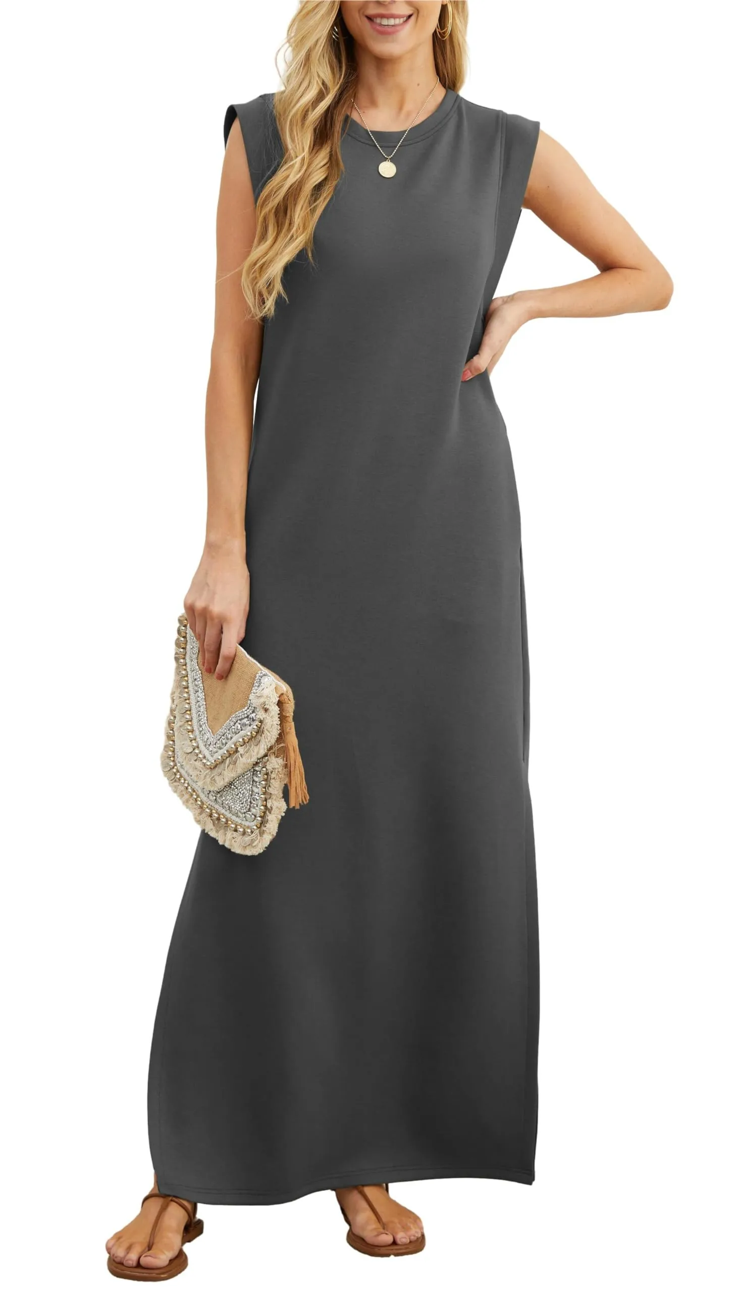 Women's loose, slit, crease-free maxi dress