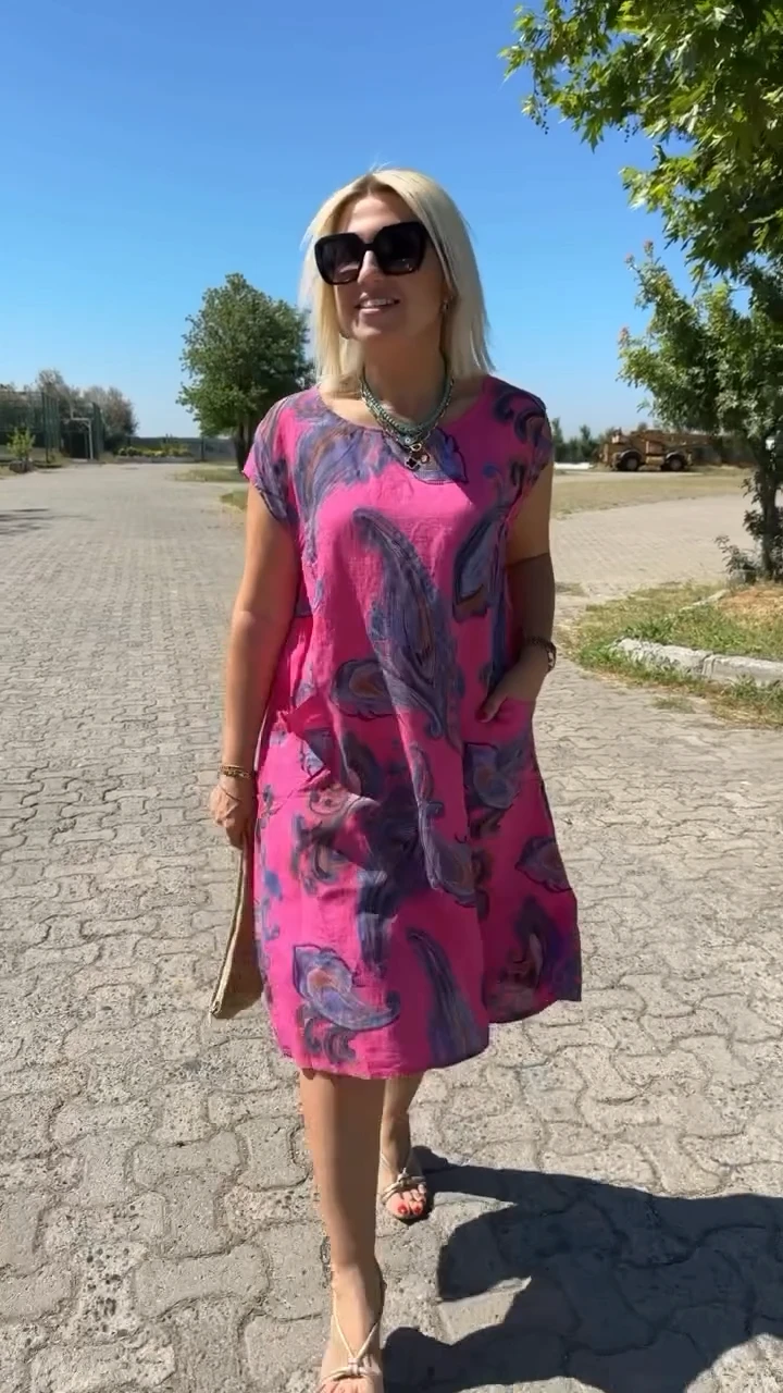 Linen and cotton dress with print