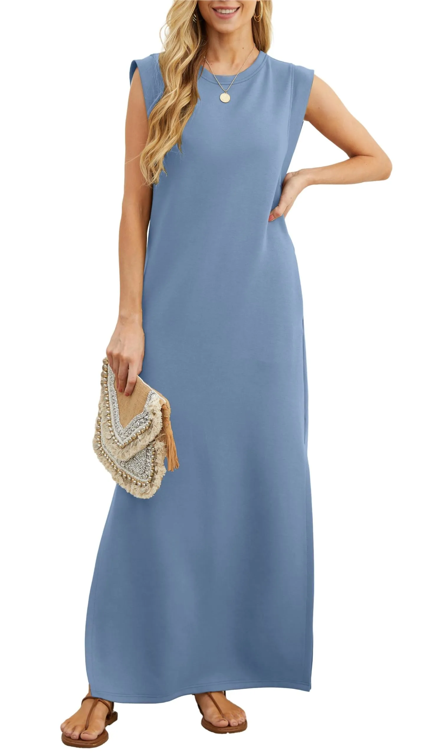 Women's loose, slit, crease-free maxi dress