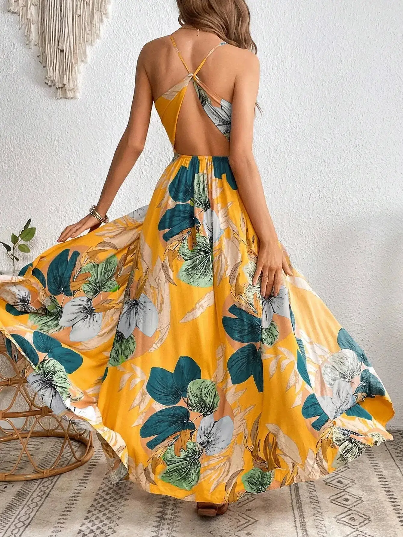  Leaf Print Wrap Maxi