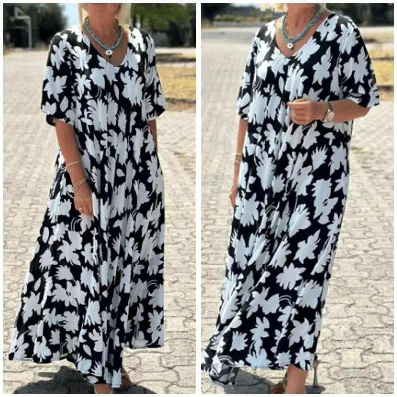 Stylish Printed V-Neck Dress