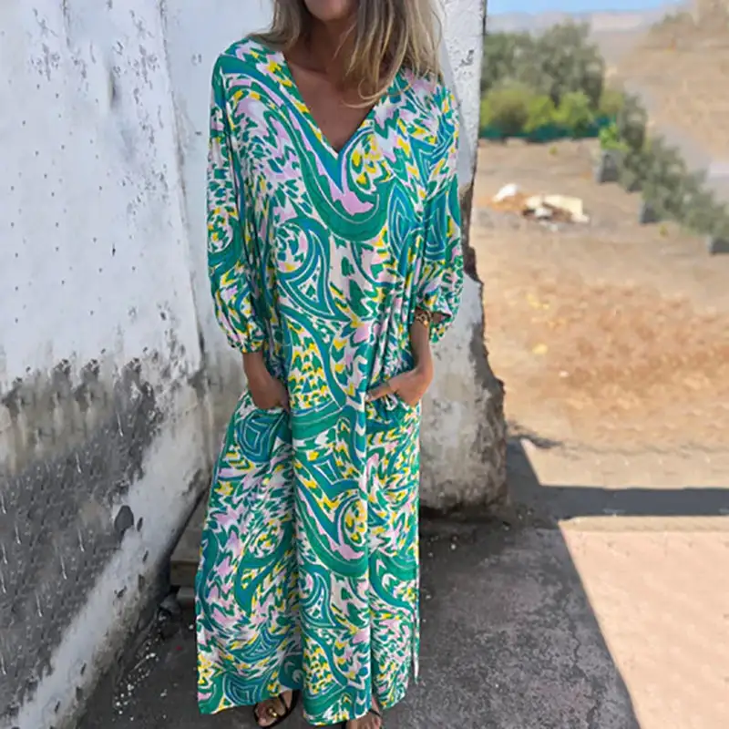 Bohemian Vish V-Neck Abstract Maxi Dress