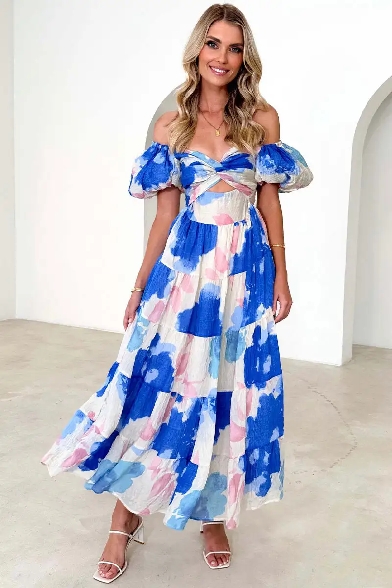 Printed Bubble Sleeve Dress