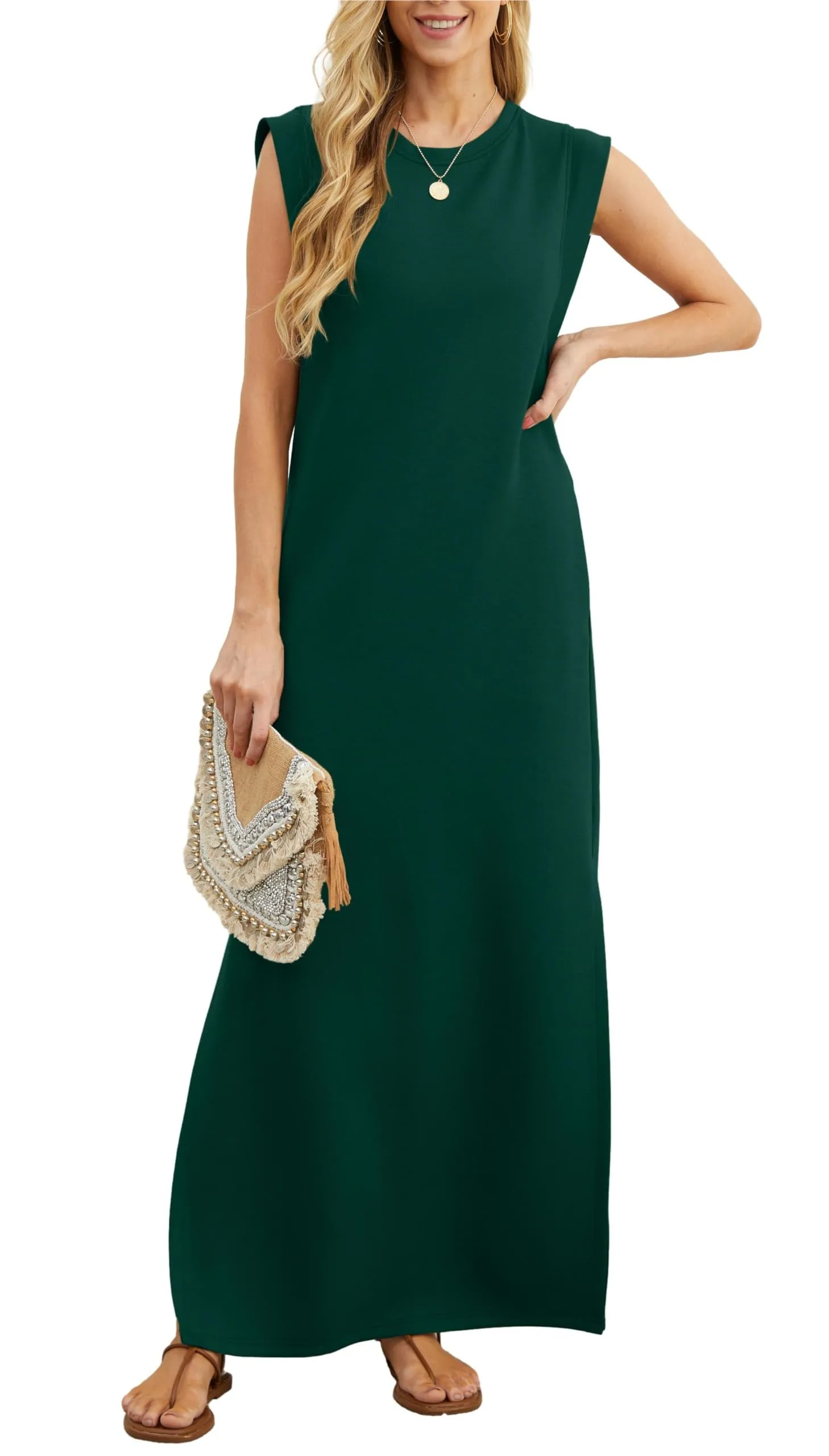 Women's loose, slit, crease-free maxi dress