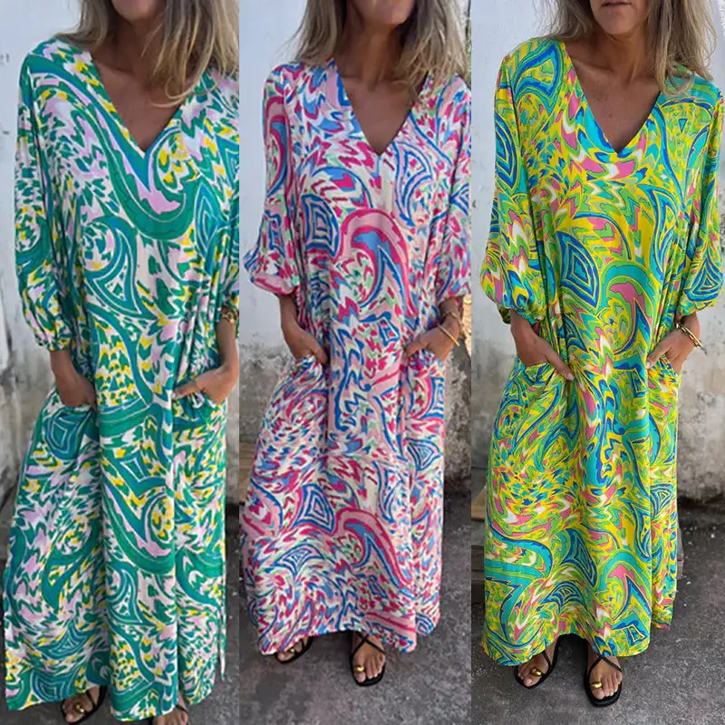 Bohemian Vish V-Neck Abstract Maxi Dress