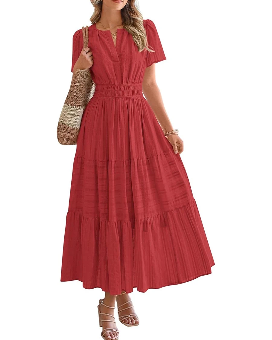 Womens Summer Lightweight Short Sleeve Midi Maxi Dresses