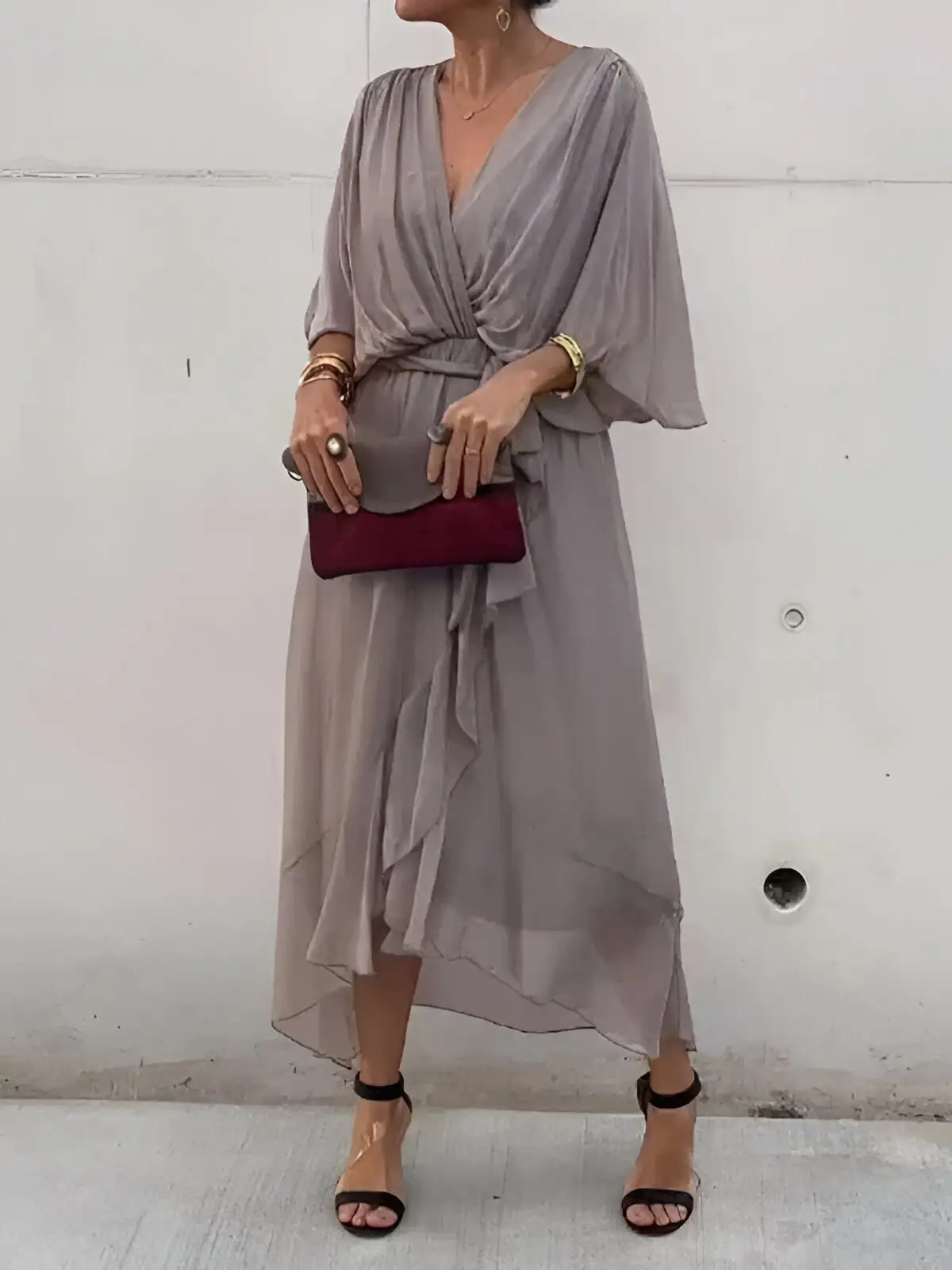 Chiffon dress with V-neck