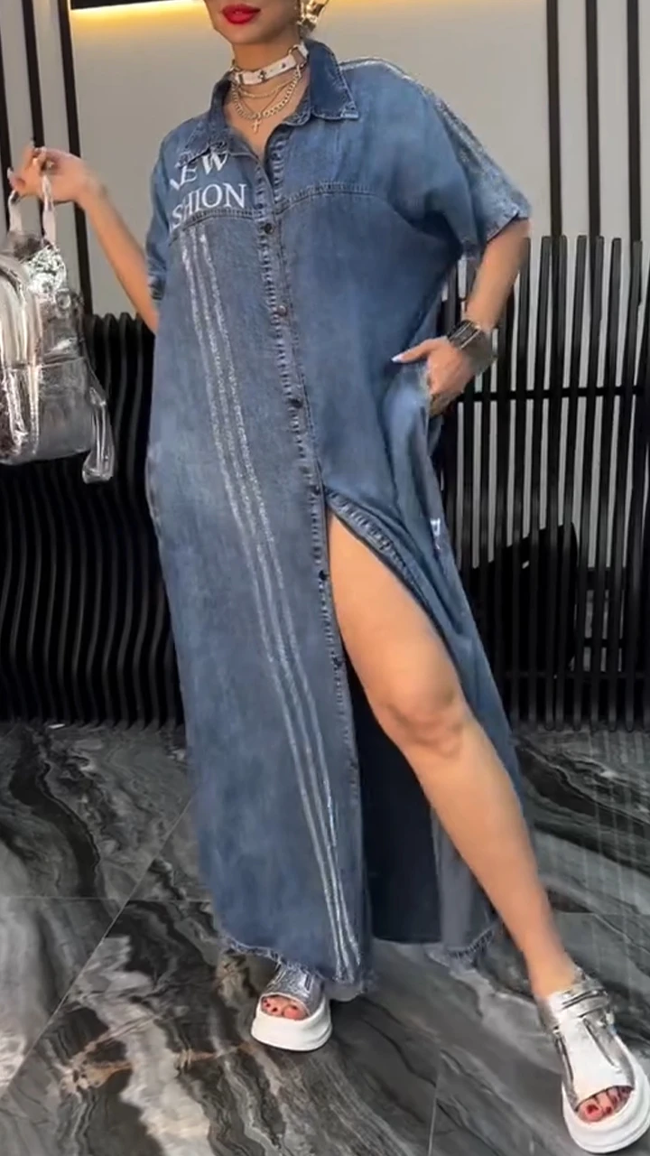 Women's dress with lapels Tencel Denim Comfortable and fashionable
