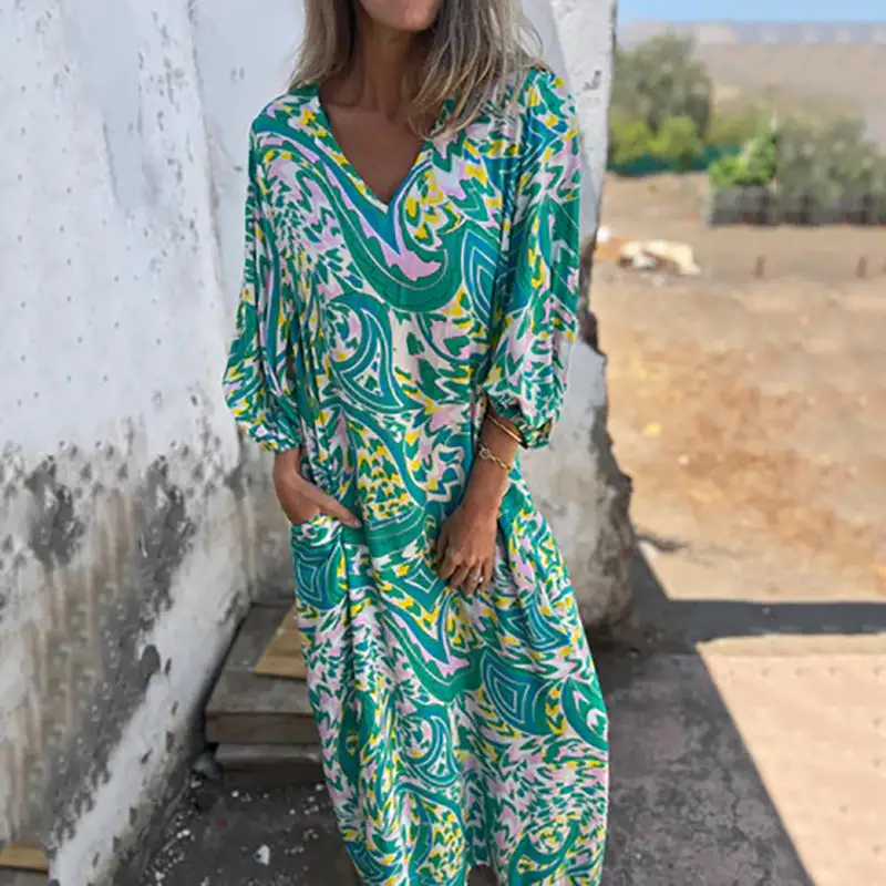 Bohemian Vish V-Neck Abstract Maxi Dress