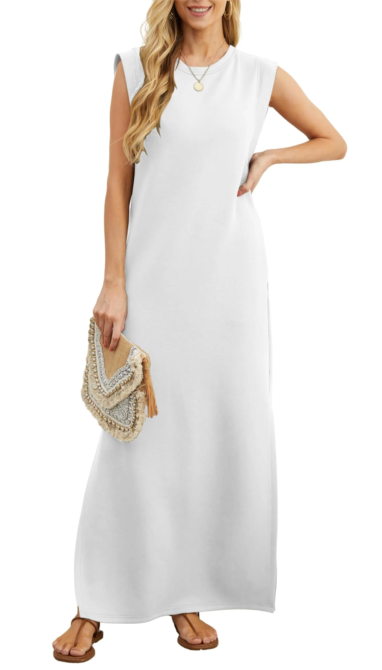 Women's loose, slit, crease-free maxi dress
