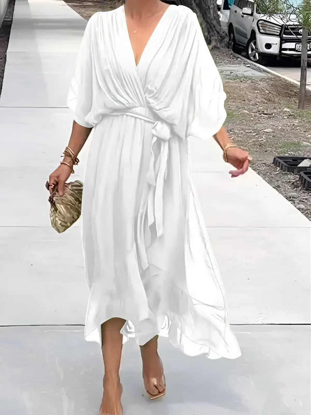 Chiffon dress with V-neck
