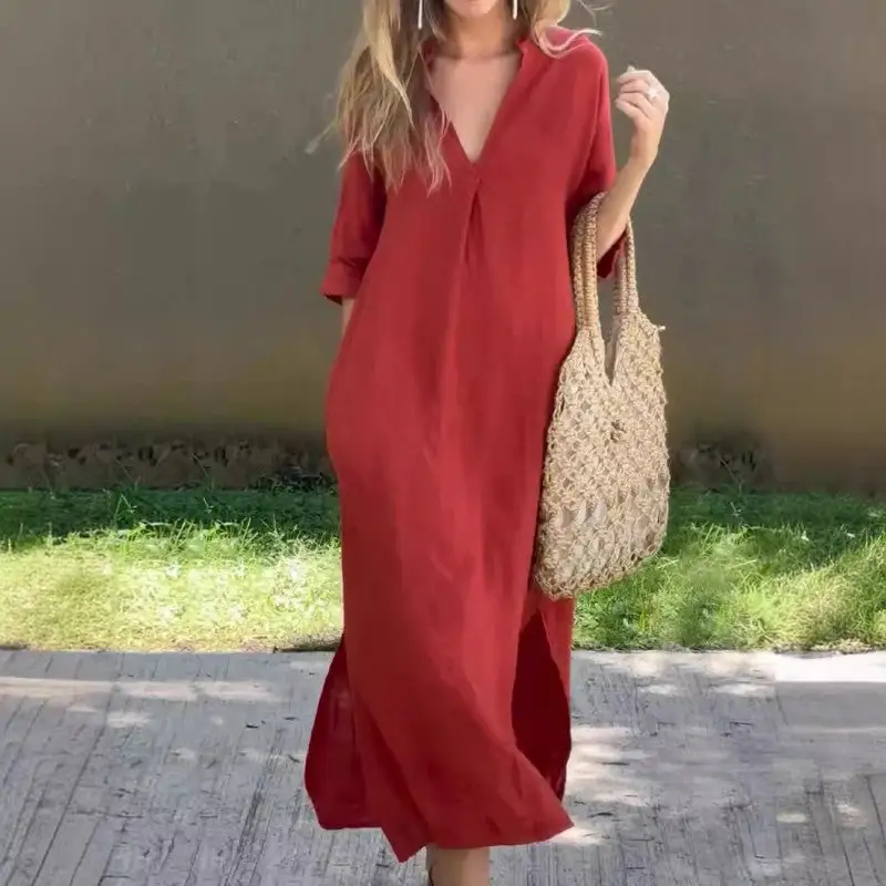Elegant V-neck slit dress
