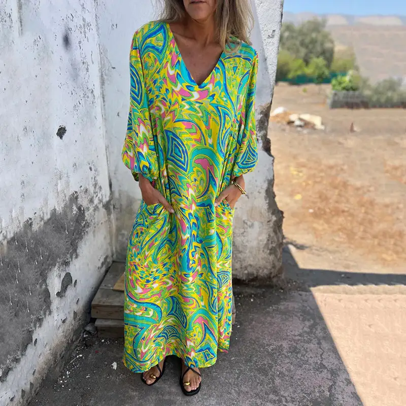 Bohemian Vish V-Neck Abstract Maxi Dress