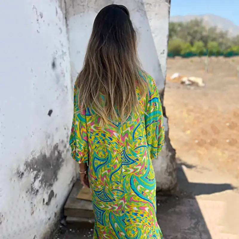 Bohemian Vish V-Neck Abstract Maxi Dress