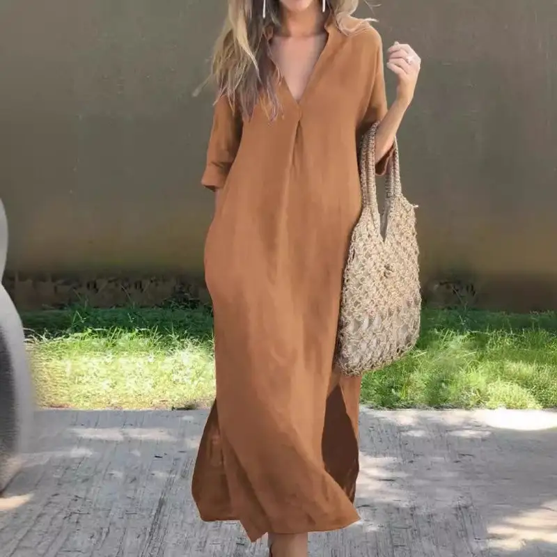 Elegant V-neck slit dress