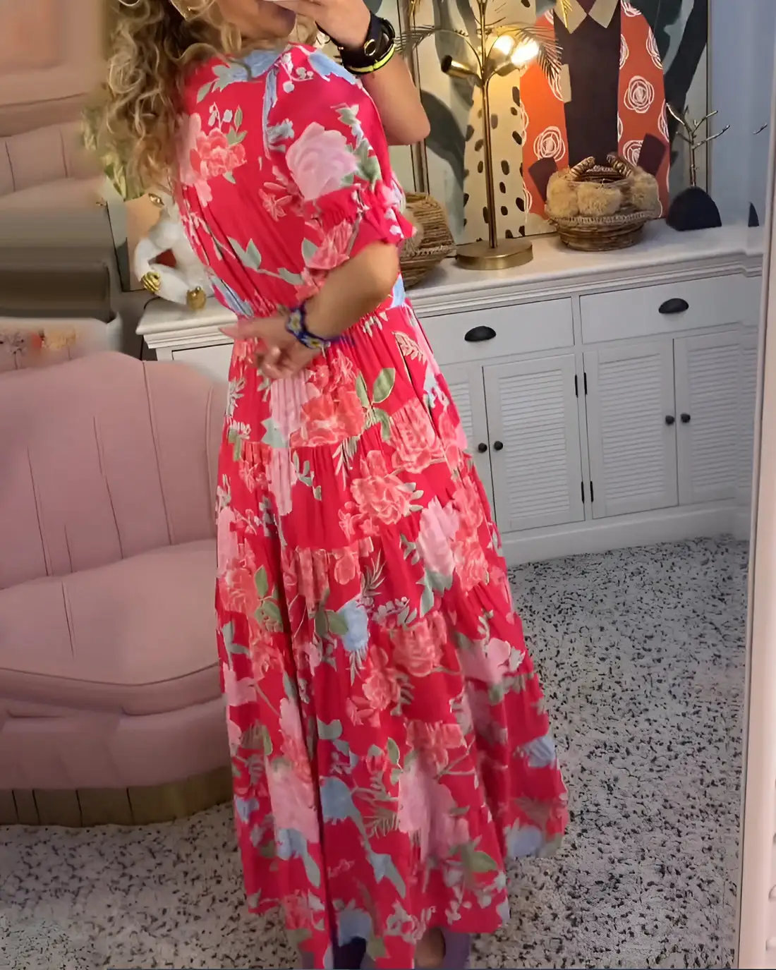 Floral print V-neck pocket dress