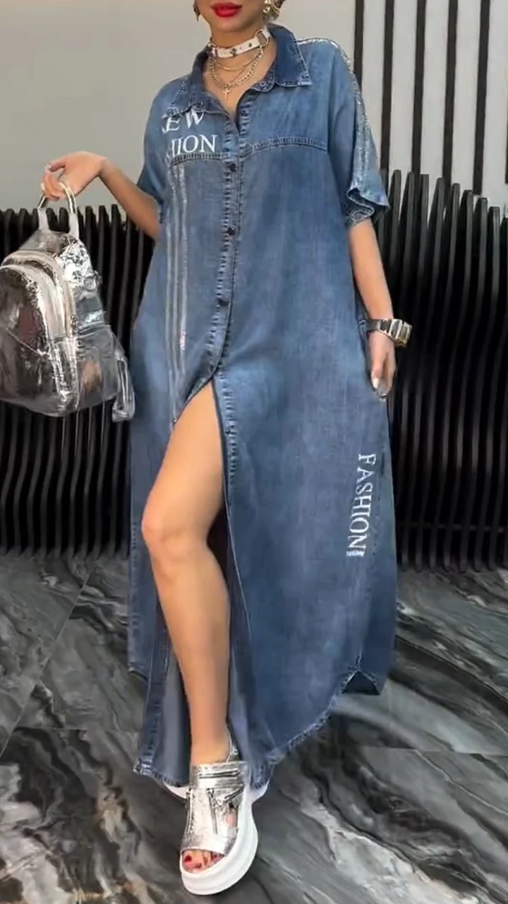 Women's dress with lapels Tencel Denim Comfortable and fashionable