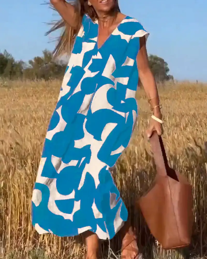 Printed dress with V-neck