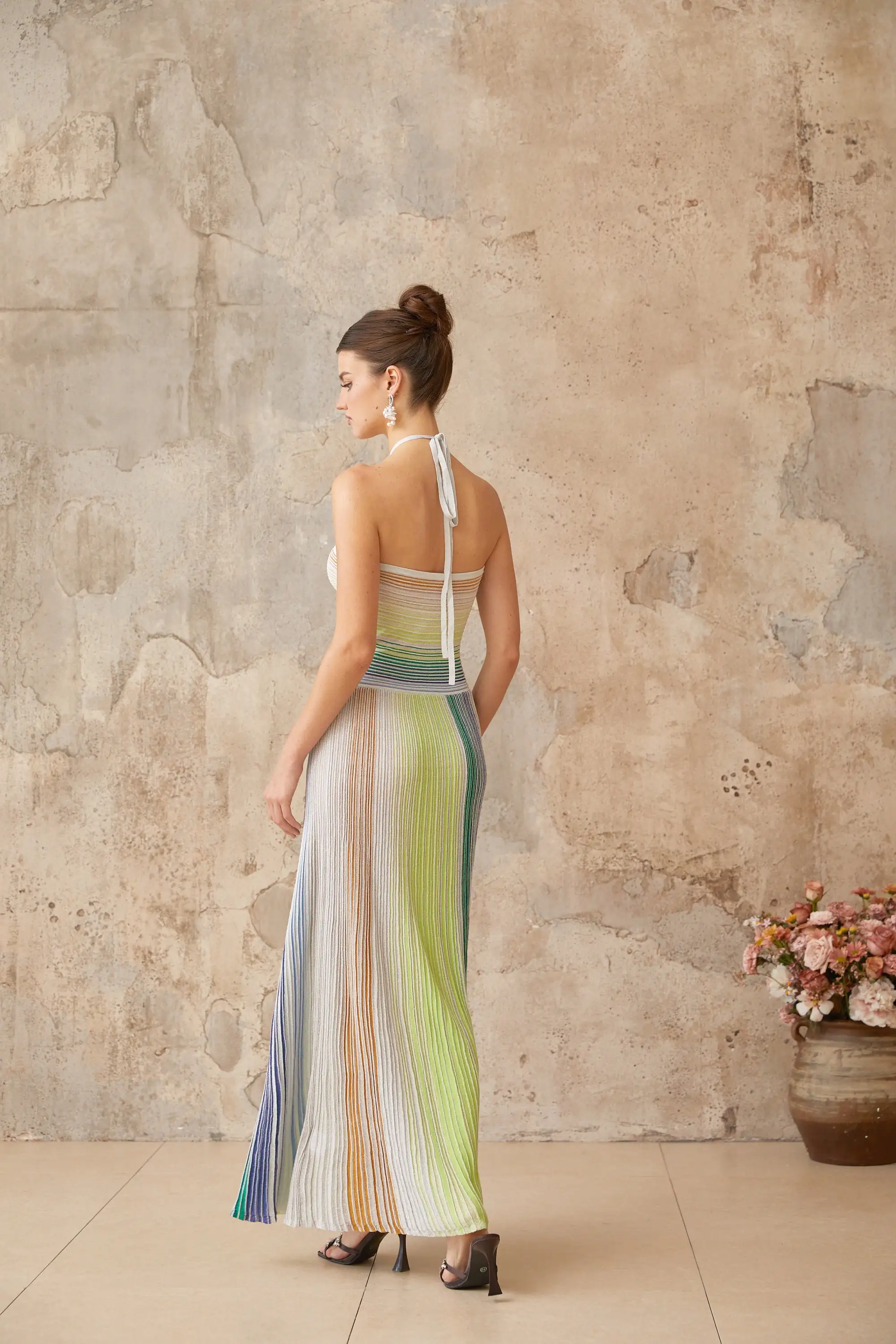 Serelith Metallic Knit Backless Maxi Dress