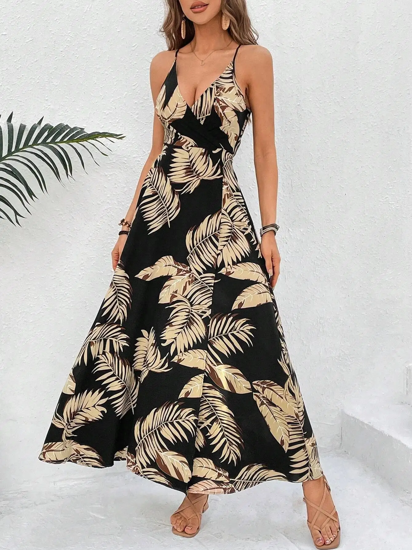  Leaf Print Wrap Maxi