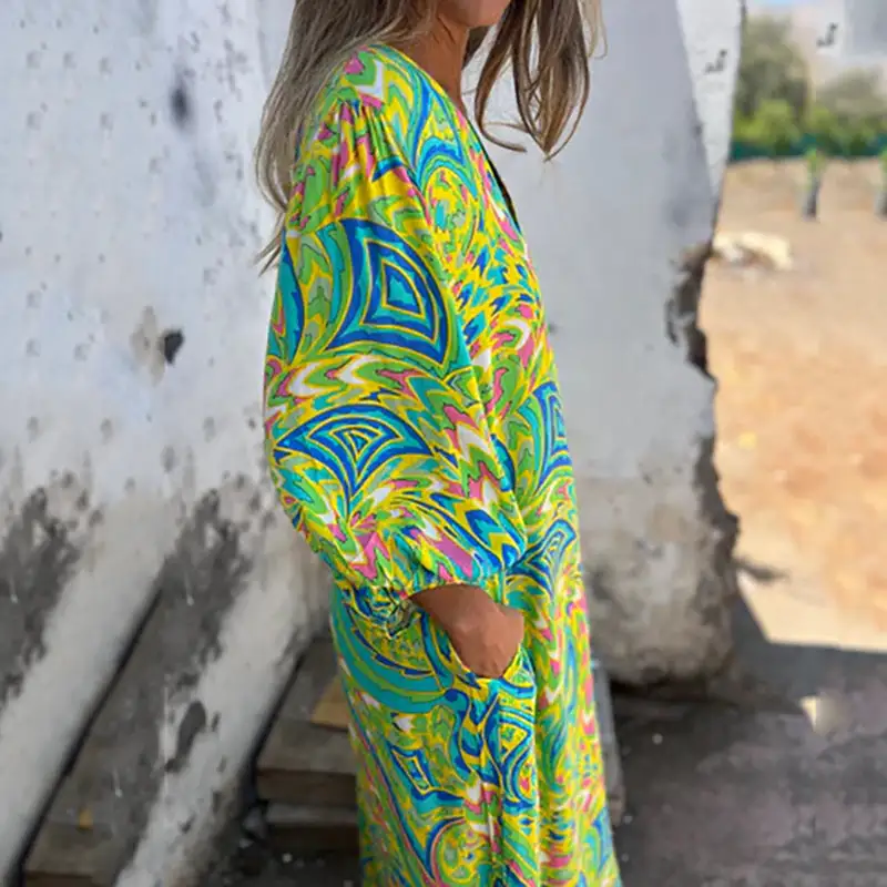 Bohemian Vish V-Neck Abstract Maxi Dress
