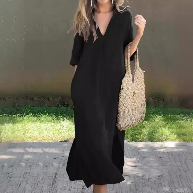Elegant V-neck slit dress
