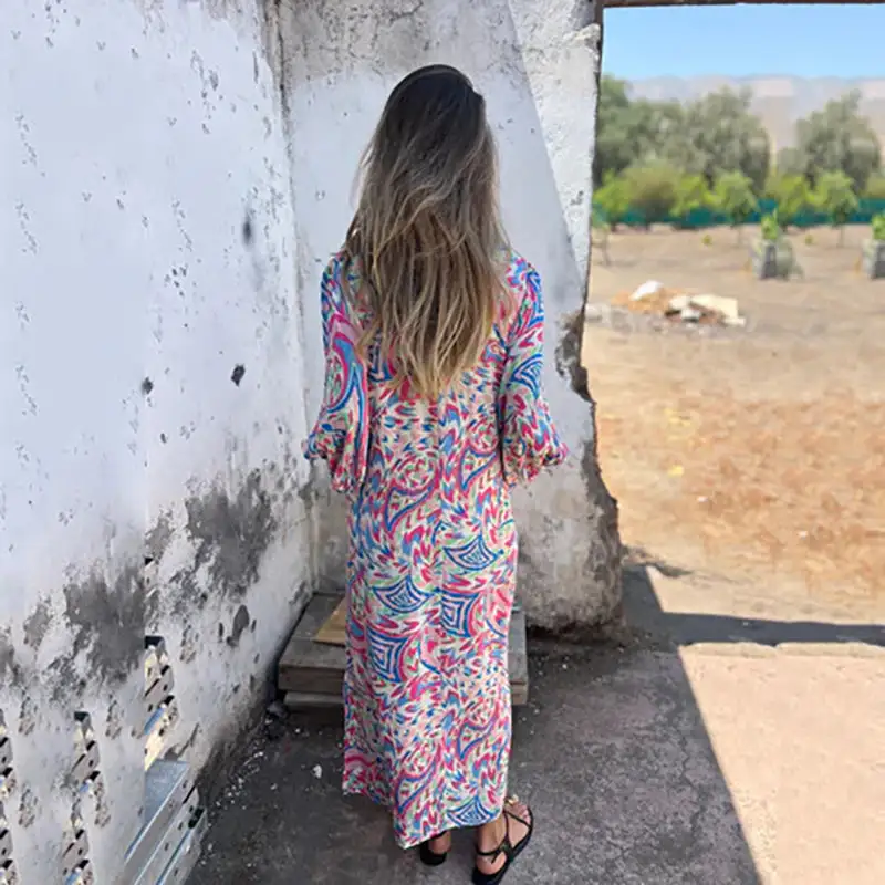 Bohemian Vish V-Neck Abstract Maxi Dress