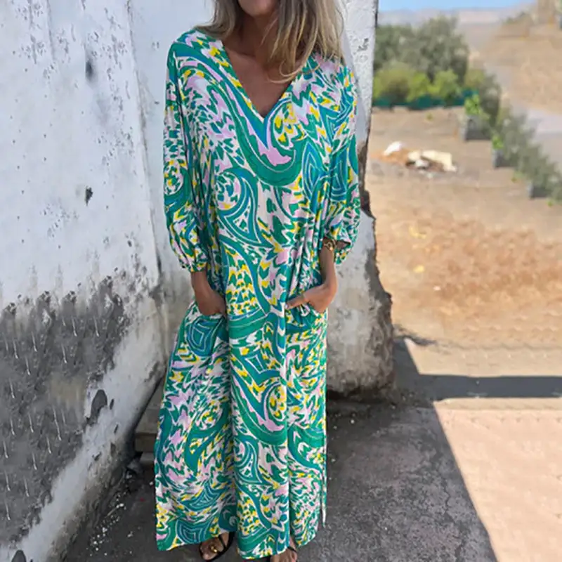 Bohemian Vish V-Neck Abstract Maxi Dress