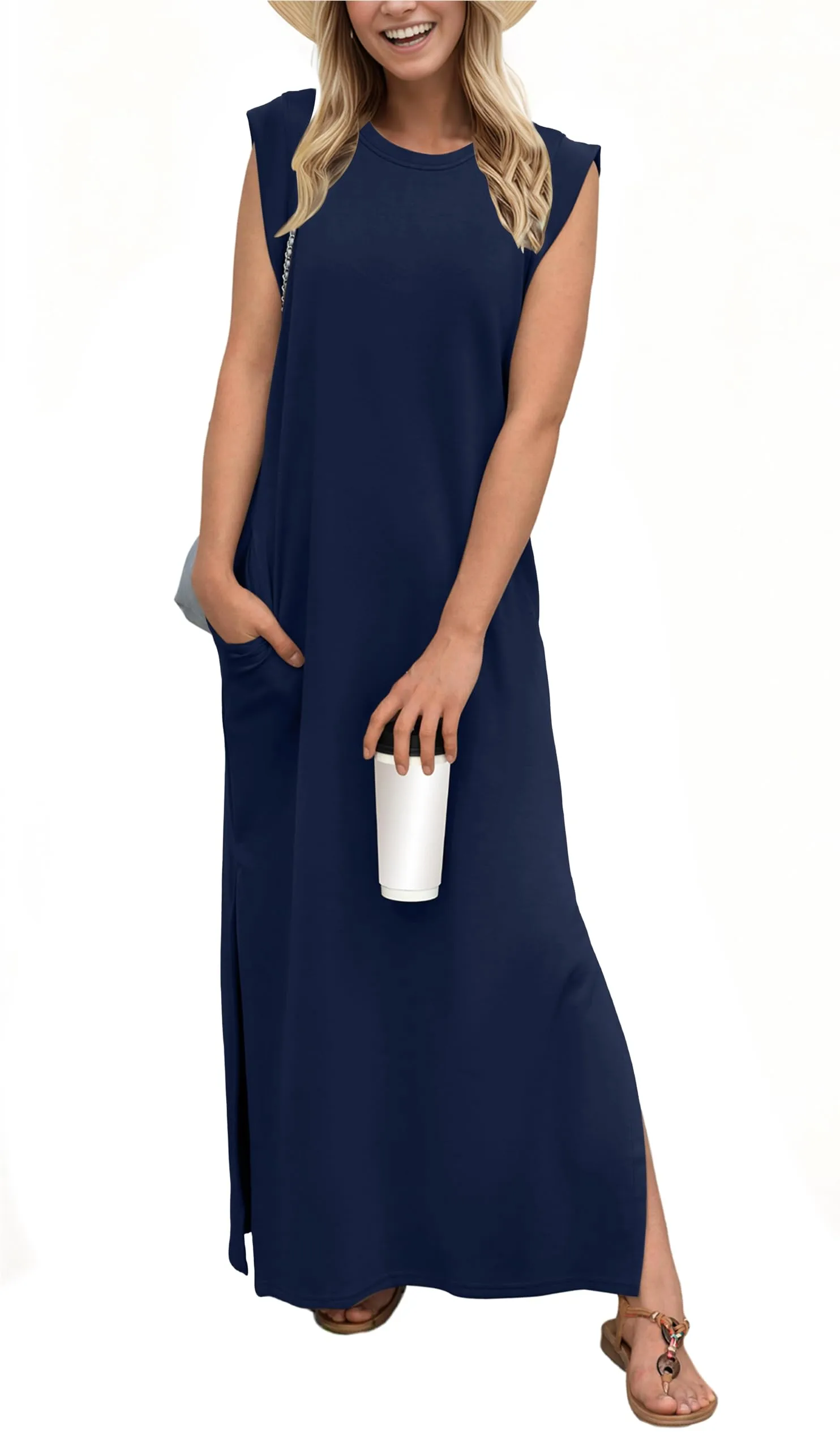 Women's loose, slit, crease-free maxi dress