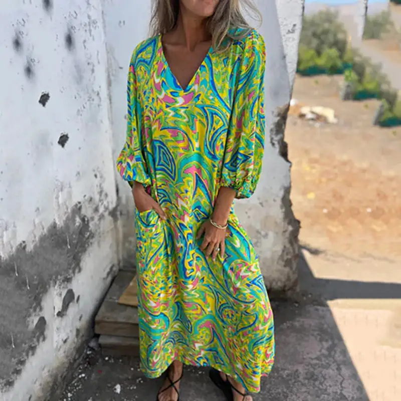 Bohemian Vish V-Neck Abstract Maxi Dress