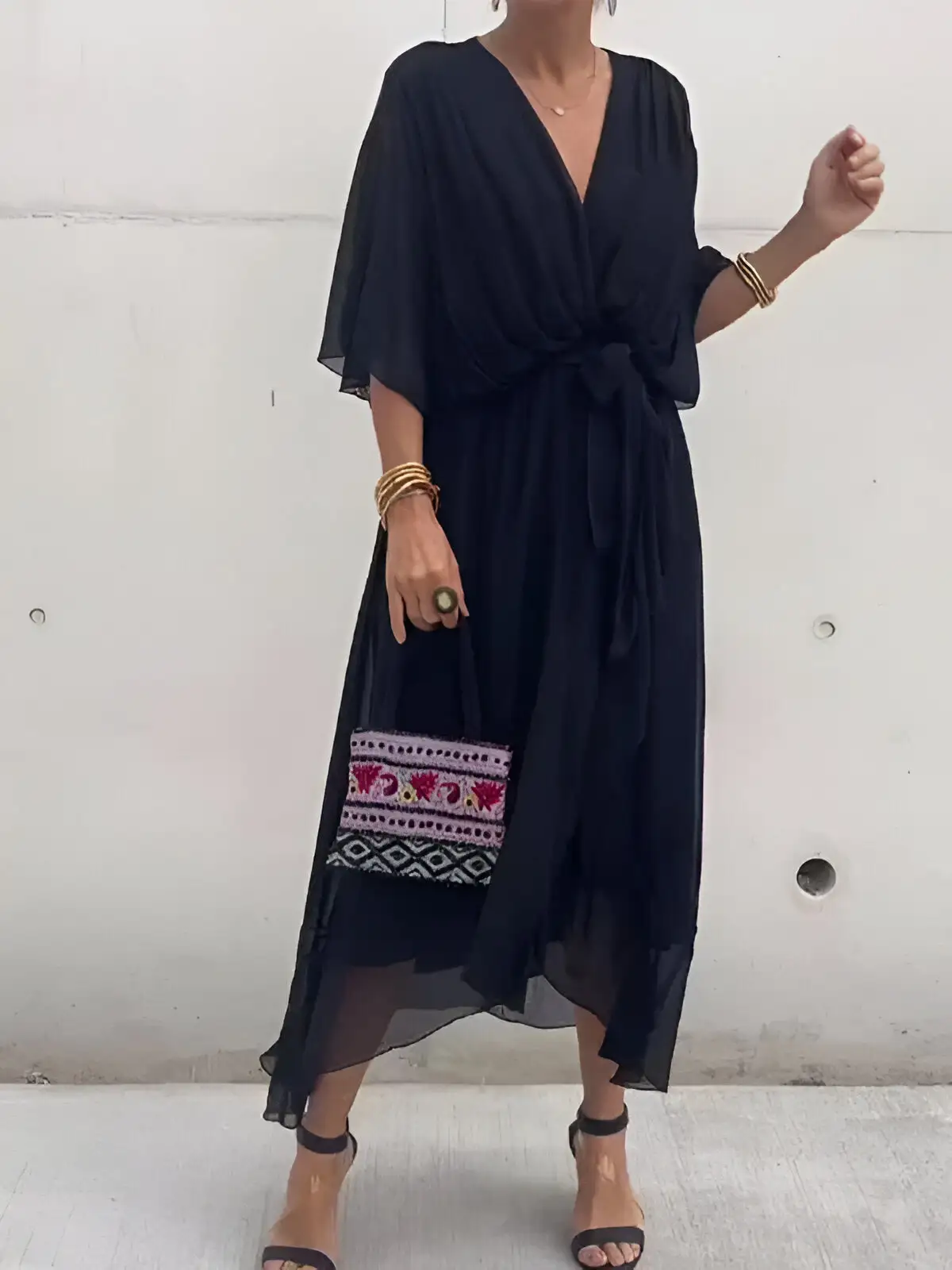 Chiffon dress with V-neck
