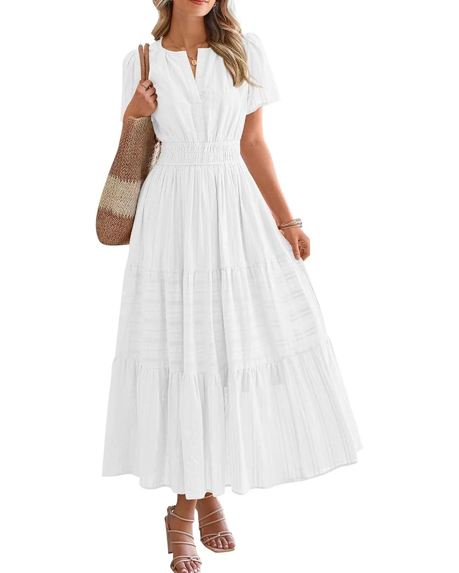 Womens Summer Lightweight Short Sleeve Midi Maxi Dresses
