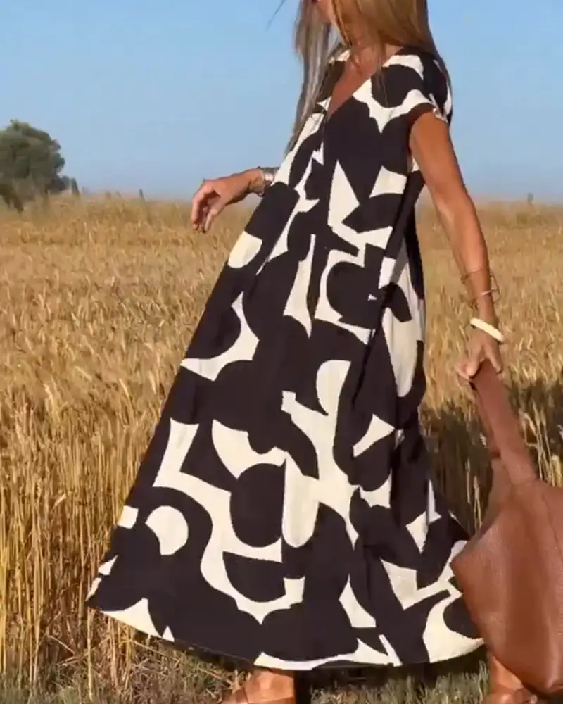 Printed dress with V-neck