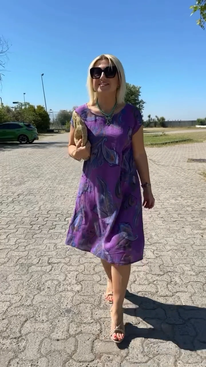 Linen and cotton dress with print