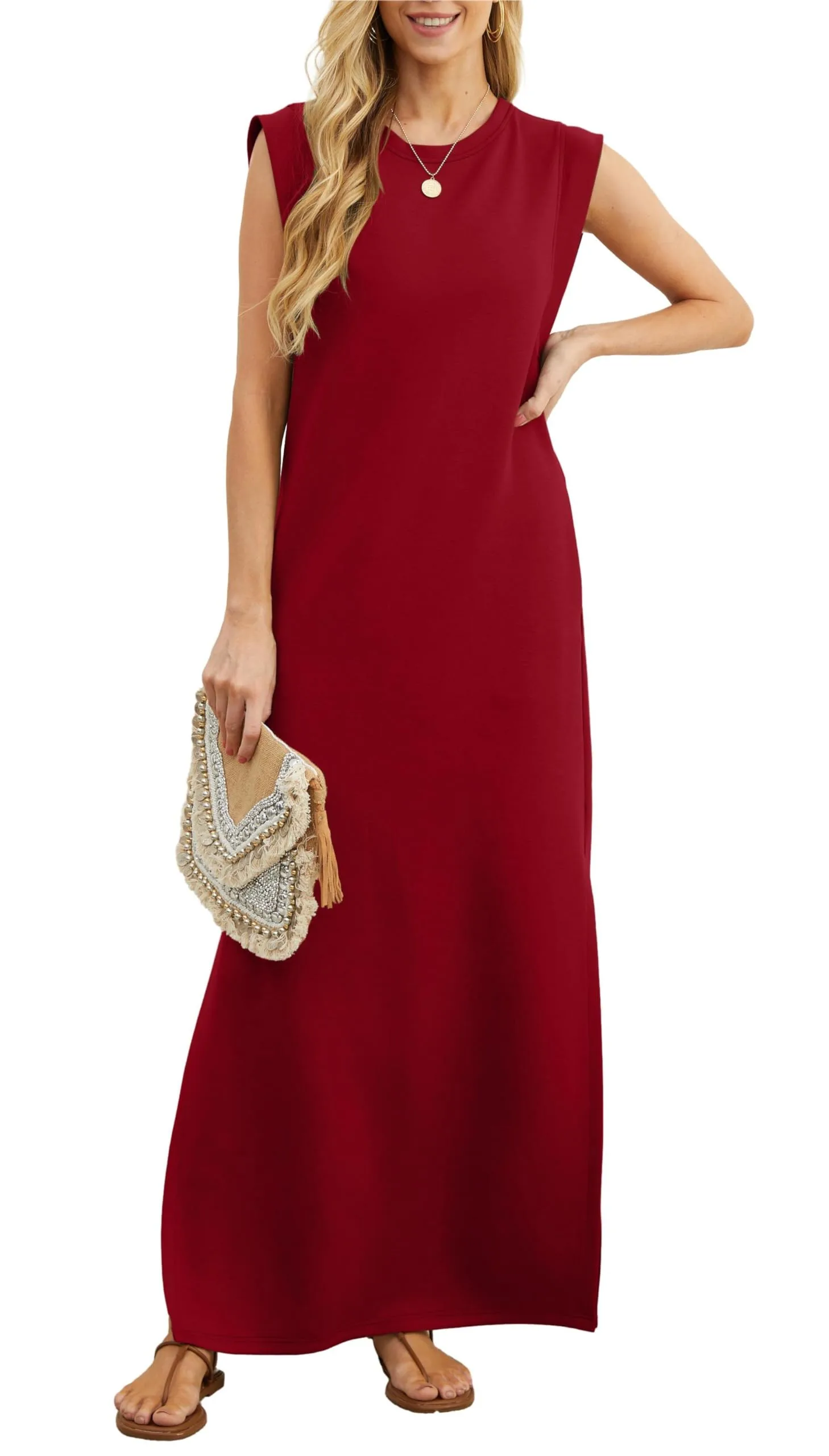 Women's loose, slit, crease-free maxi dress