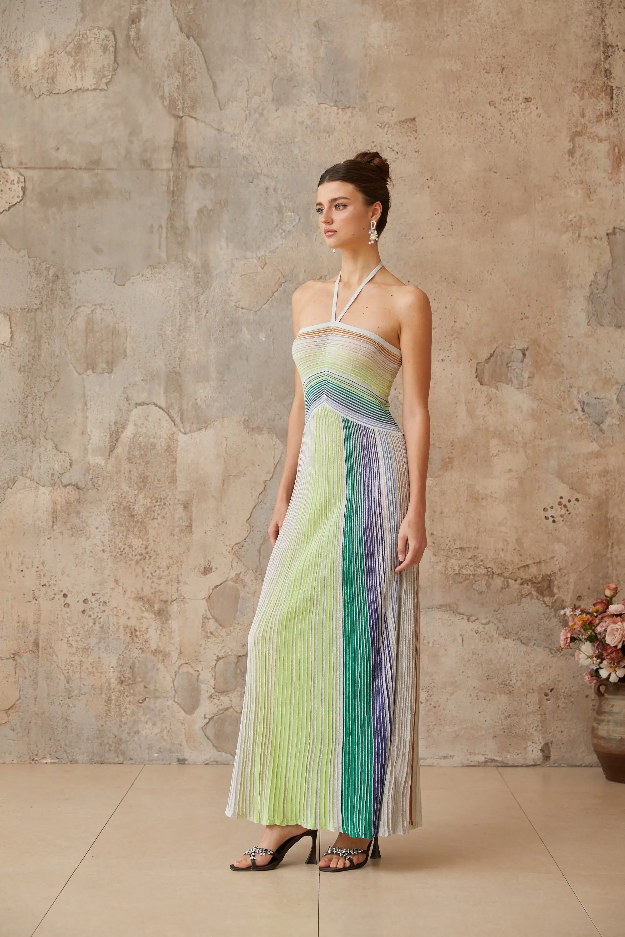 Serelith Metallic Knit Backless Maxi Dress