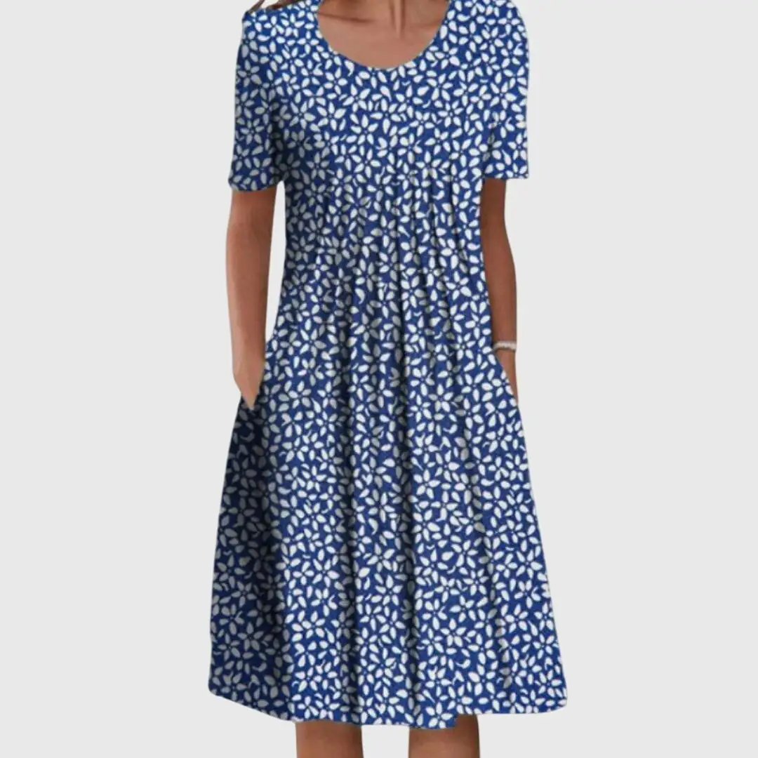 Round Neck Printed Short Sleeve Dress