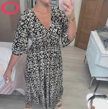 🔥Bohemian print V-neck waist wrap long dress