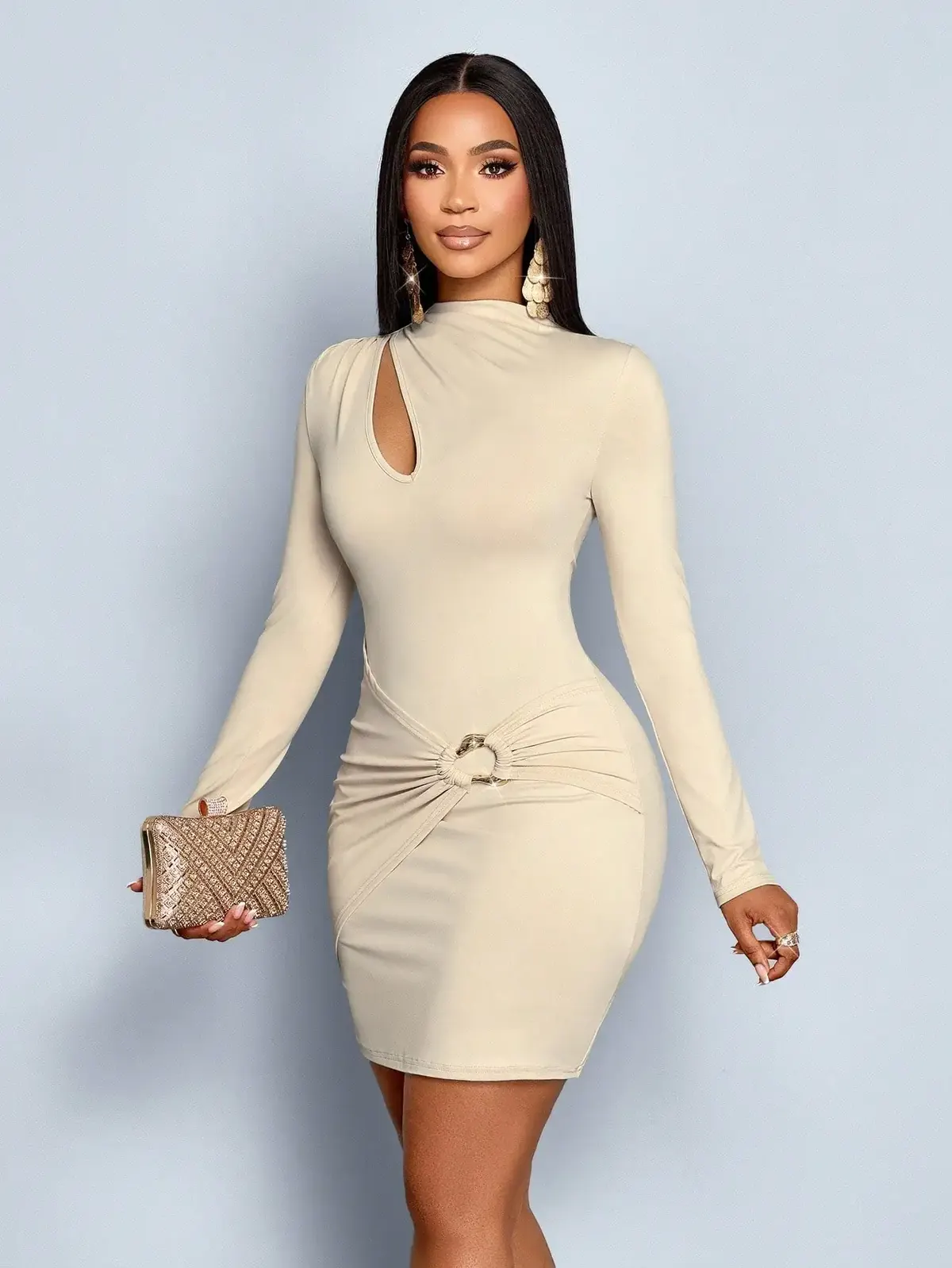 Envyre1 minimalist beige long sleeve dress — refined womenswear