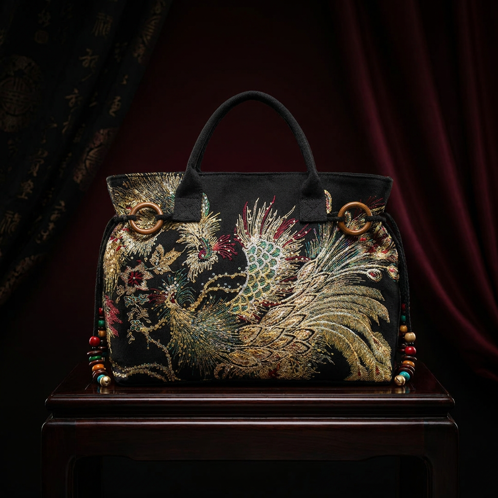 Golden Silk Peacock Bag