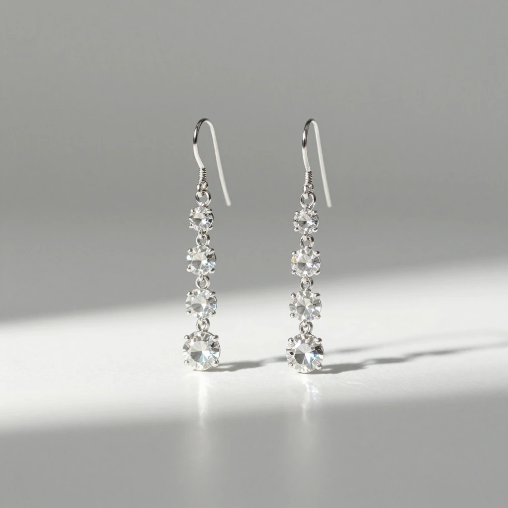 [Example]Silver Crystal Drop Earrings, Glamorous Accessory for Special Occasions