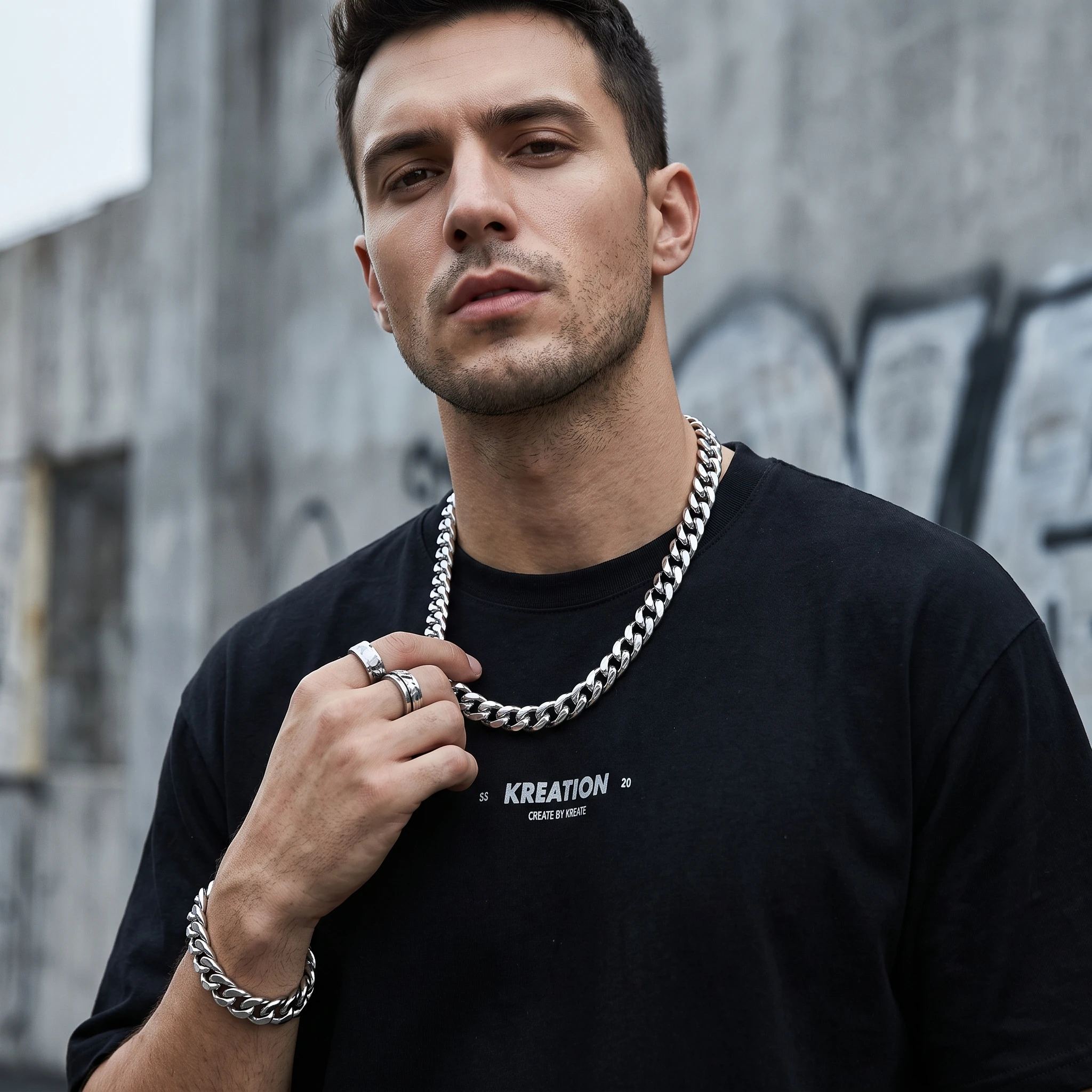 Silver cuban link chain men streetwear outfit.png