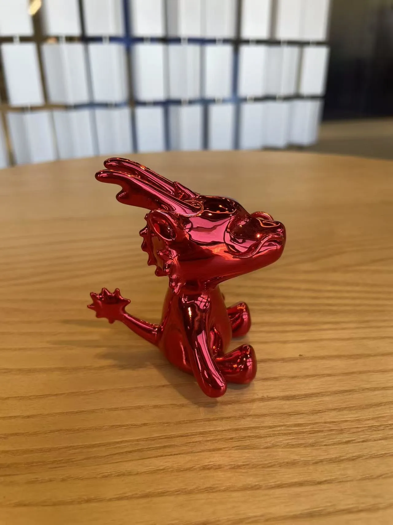 Chrome Red Dragon Figurine, Metallic Mirror Finish, ABS Resin, Year of the Dragon Collectible Statue, Feng Shui Desktop Ornament - hover