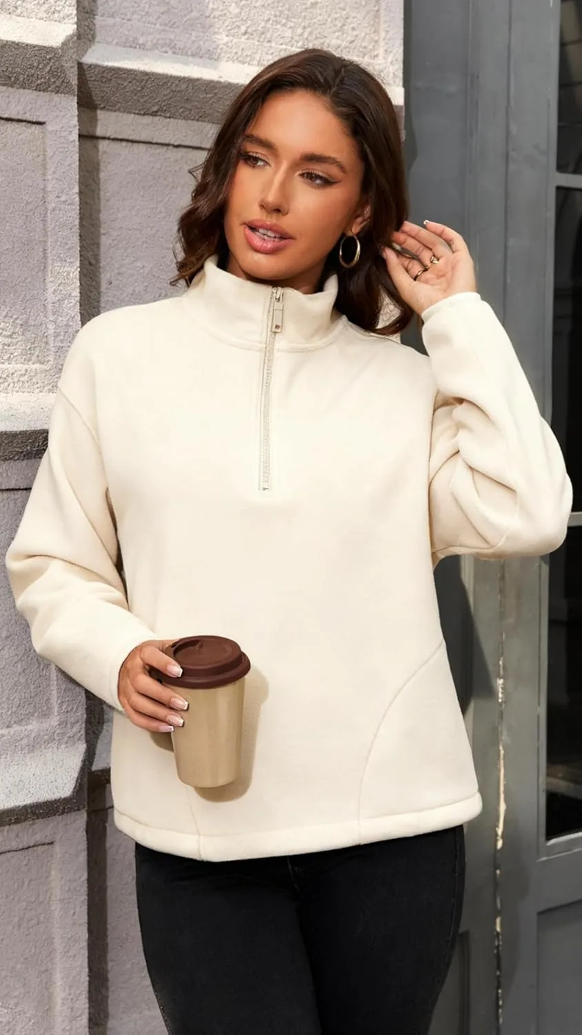 Women's Half-Zip Polar Fleece Pullover Jacket Sweatshirt - hover