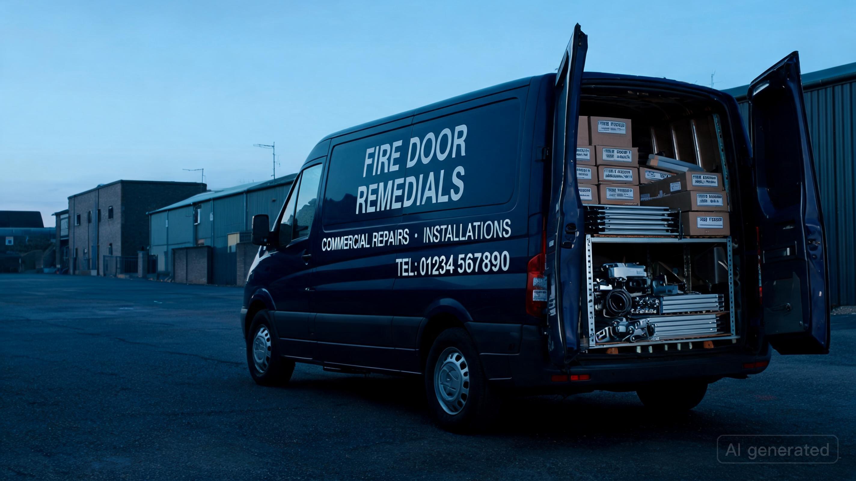 Fire door remedial contractor van, Compliant Door Co. trade supply