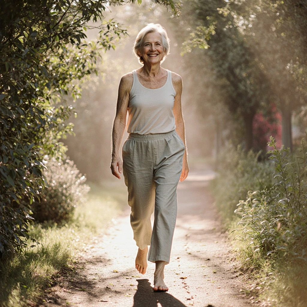 A woman 50+ enjoying gentle movement outdoors