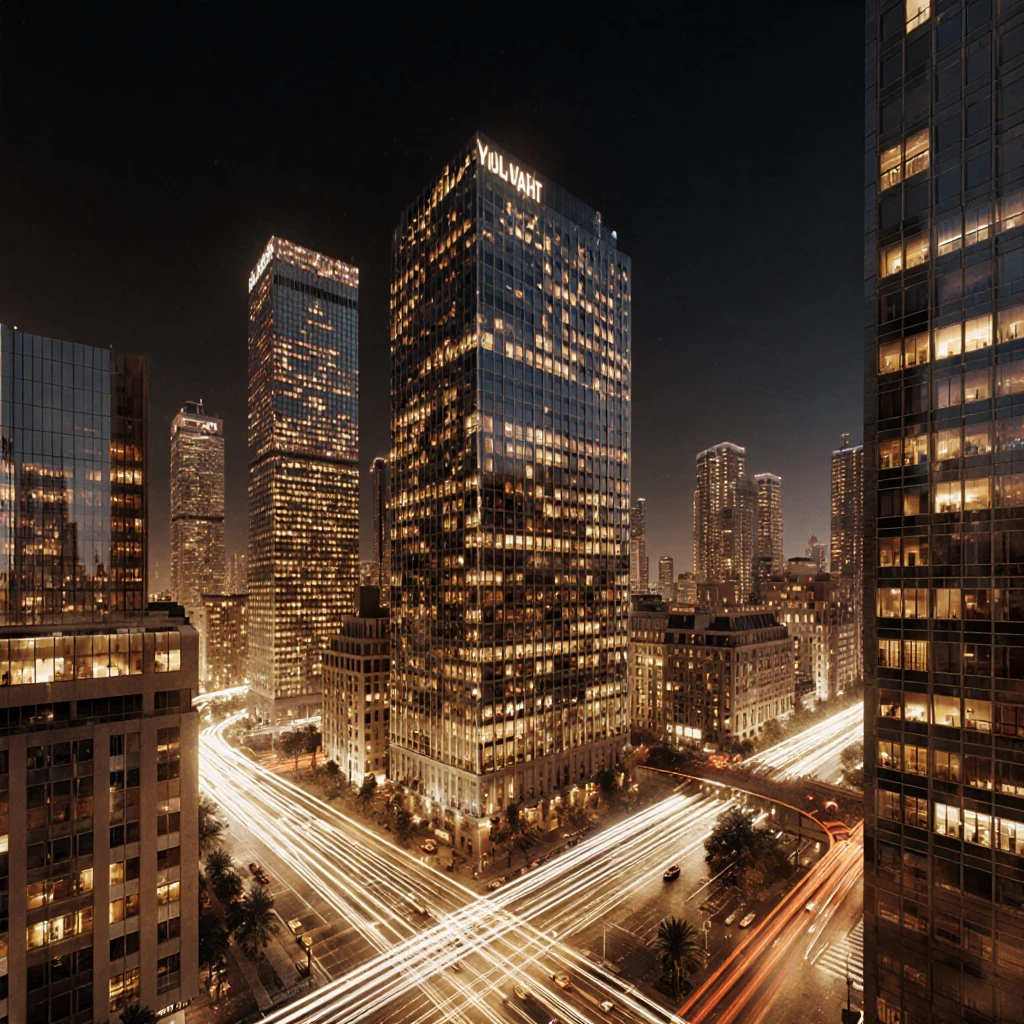 Wealth Horizons Academy — electric city skyline at night with blazing amber and gold lights