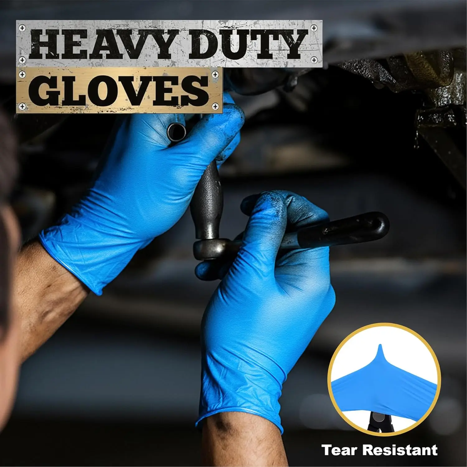 Heavy-Duty Blue Nitrile Gloves, 6-mil, Fully Textured, Mechanic Disposable Gloves, Powder-Free, Latex-Free - hover